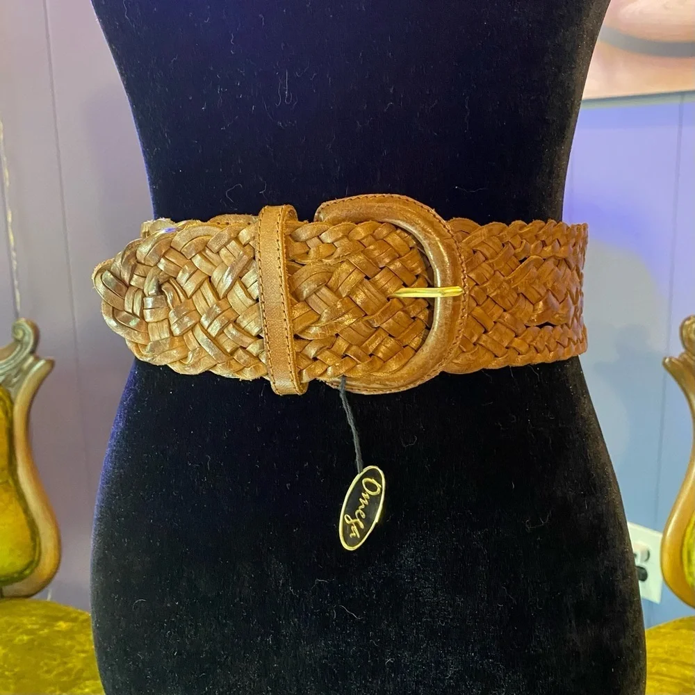 NWT Vintage Omega Woven Leather Extra Wide Boho Belt - Picture 1 of 9